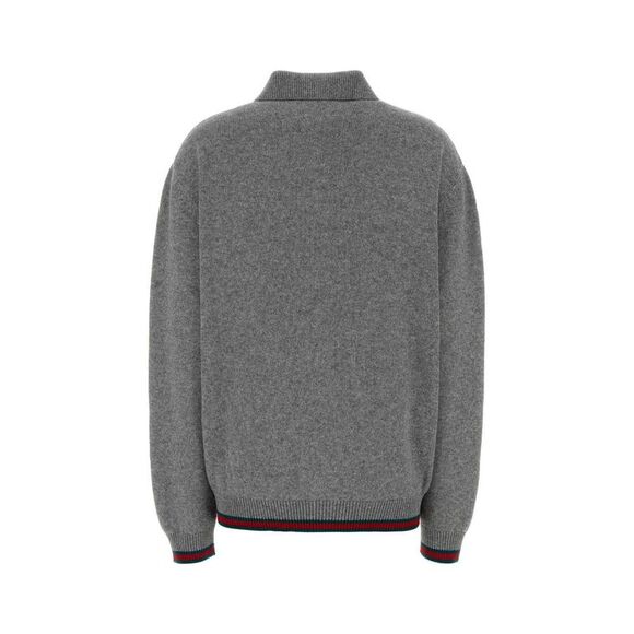 GUCCI Wool Knit Cardigan with Signature Stripes Women GREY T-Shirts & Tops - Picture 2 of 2